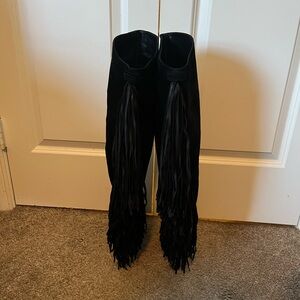 Christian Louboutin Black Fringe Platform Boots